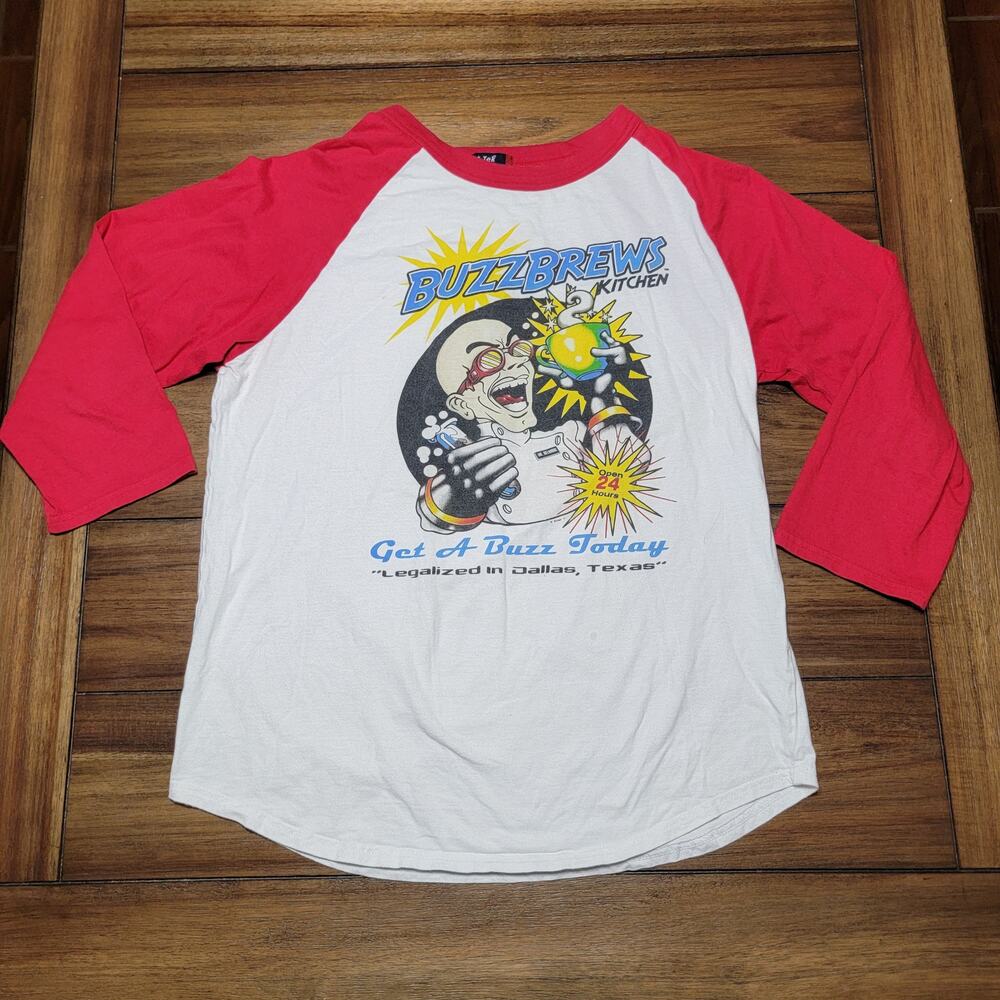 BuzzBrews Kitchen Dallas Tx Baseball Style Red & White Unisex Tee - Size Small
